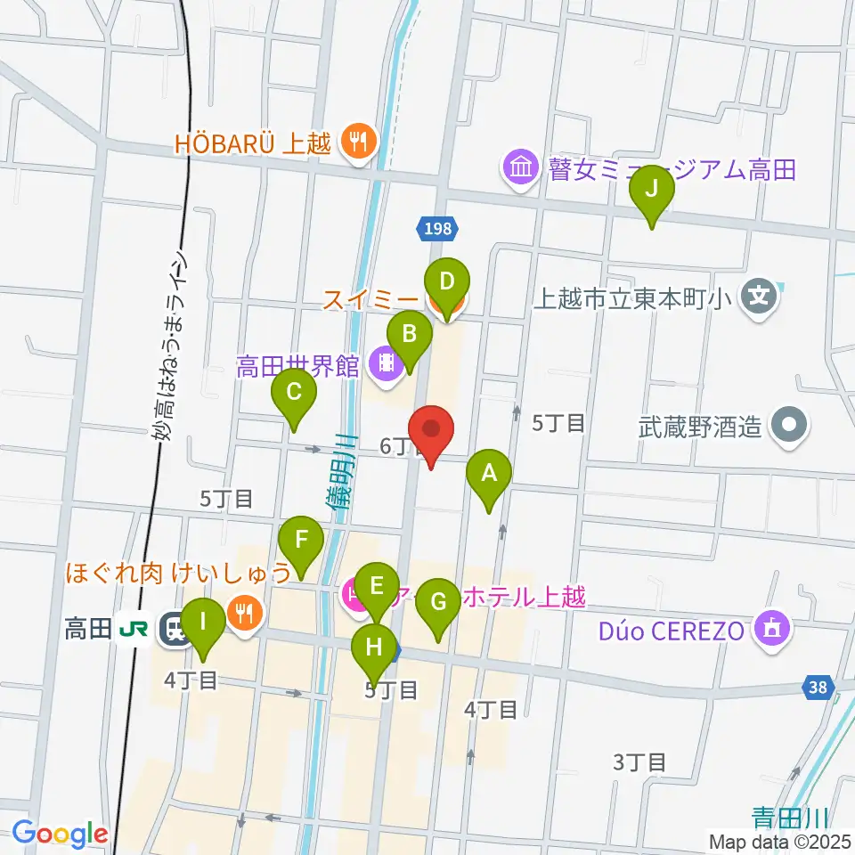 上越新堀ギター音楽院周辺のカフェ一覧地図