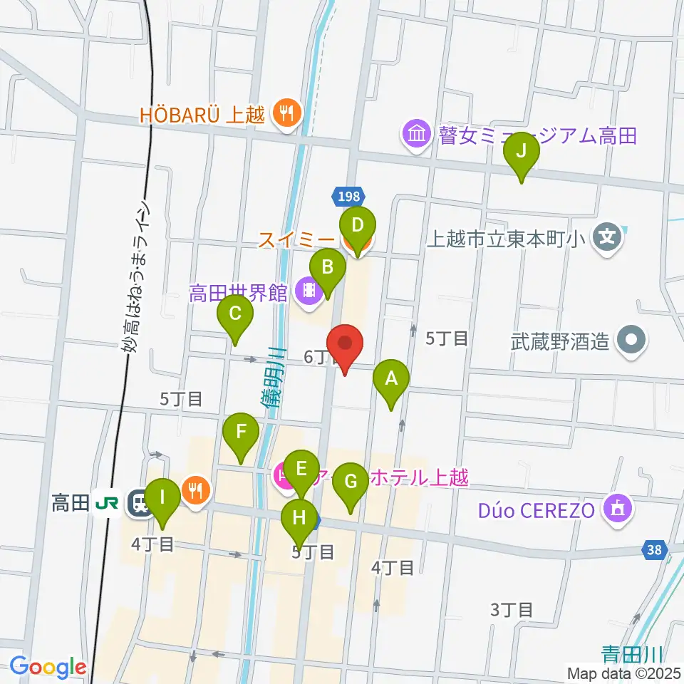 上越新堀ギター音楽院周辺のカフェ一覧地図