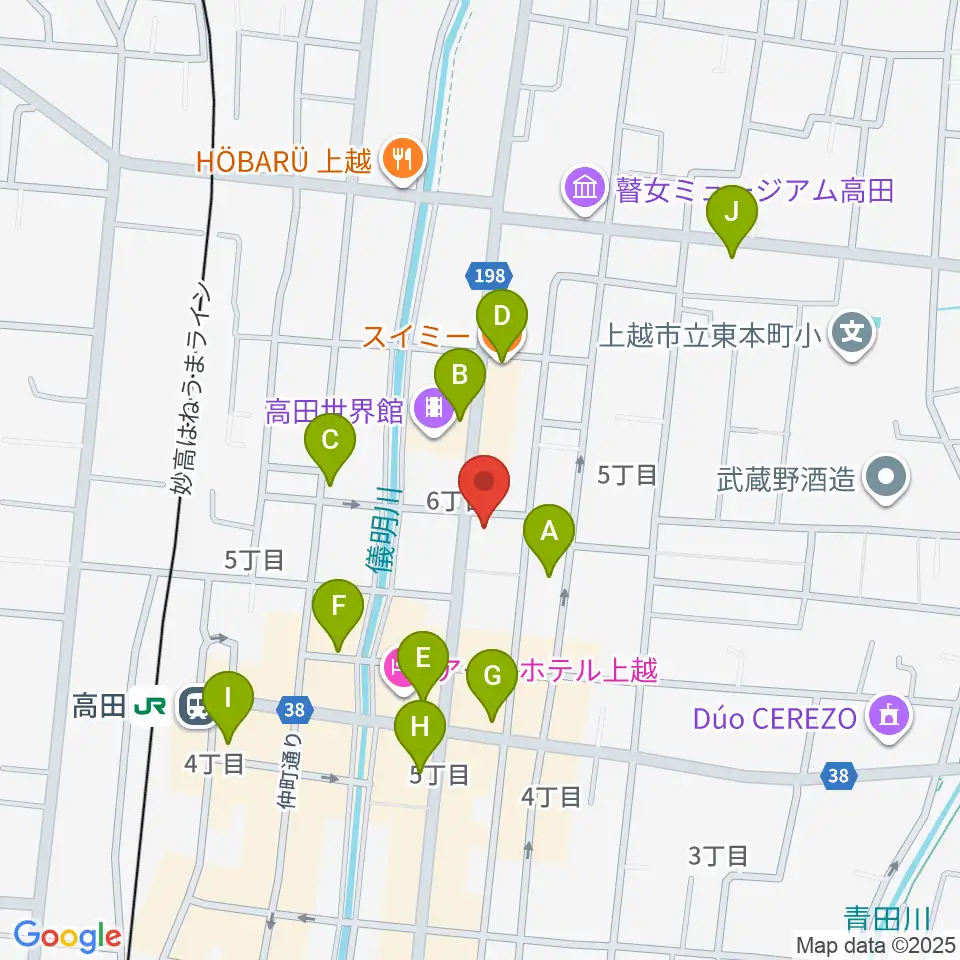 上越新堀ギター音楽院周辺のカフェ一覧地図