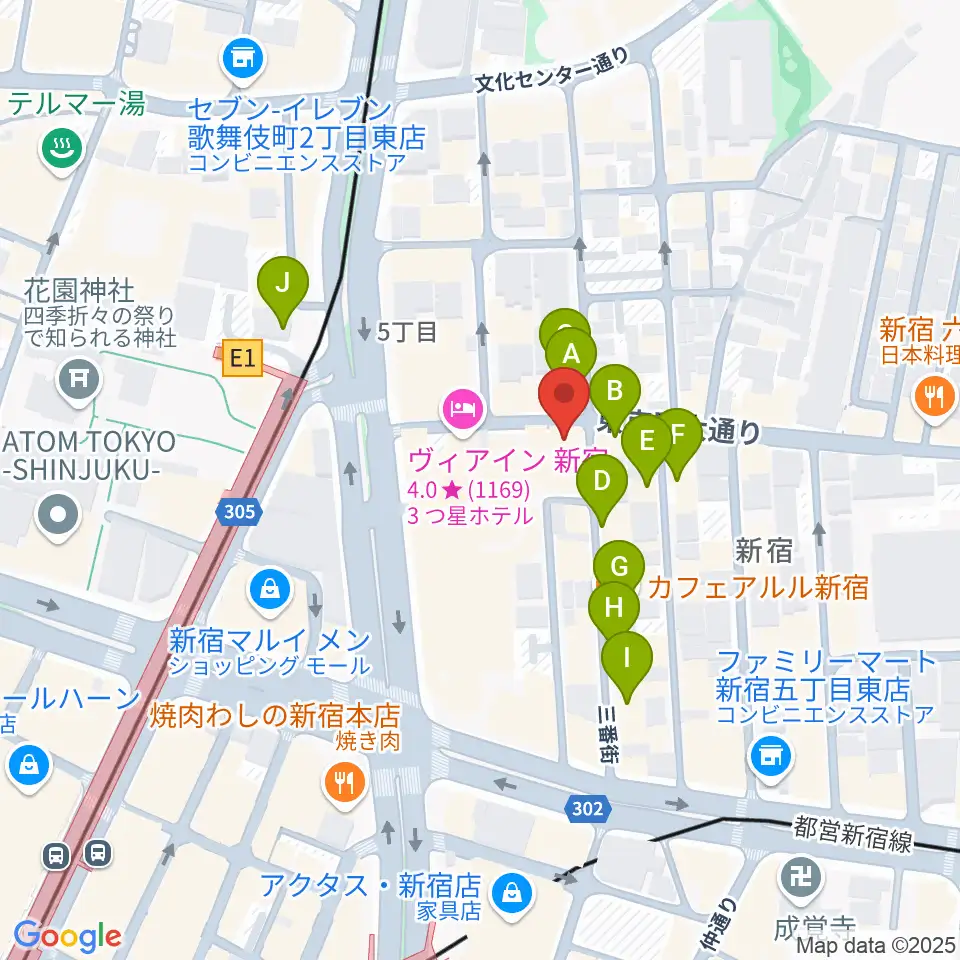 東京音楽院周辺のカフェ一覧地図