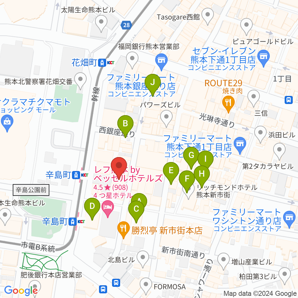 熊本ジャンゴ周辺のカフェ一覧地図