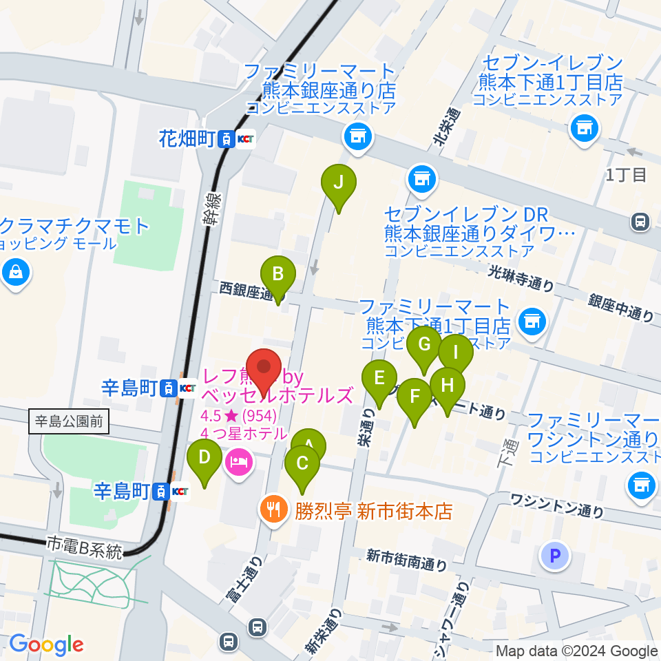 熊本ジャンゴ周辺のカフェ一覧地図