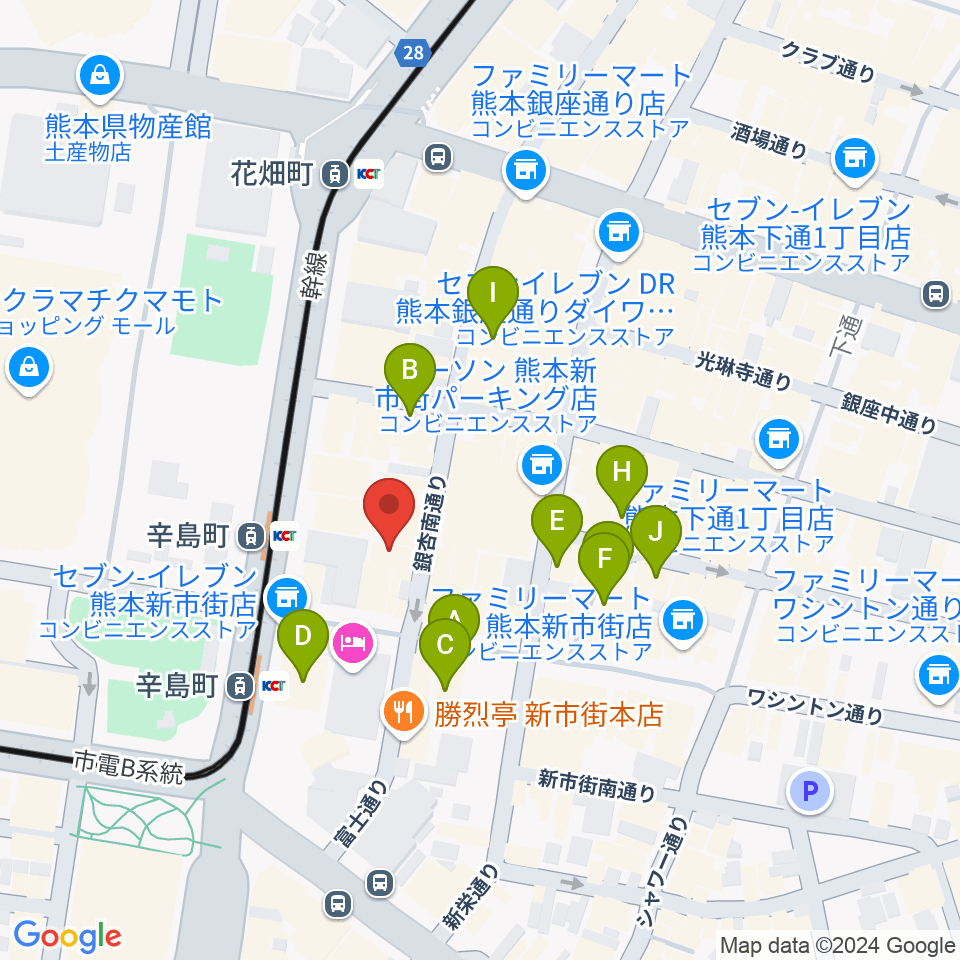 熊本ジャンゴ周辺のカフェ一覧地図