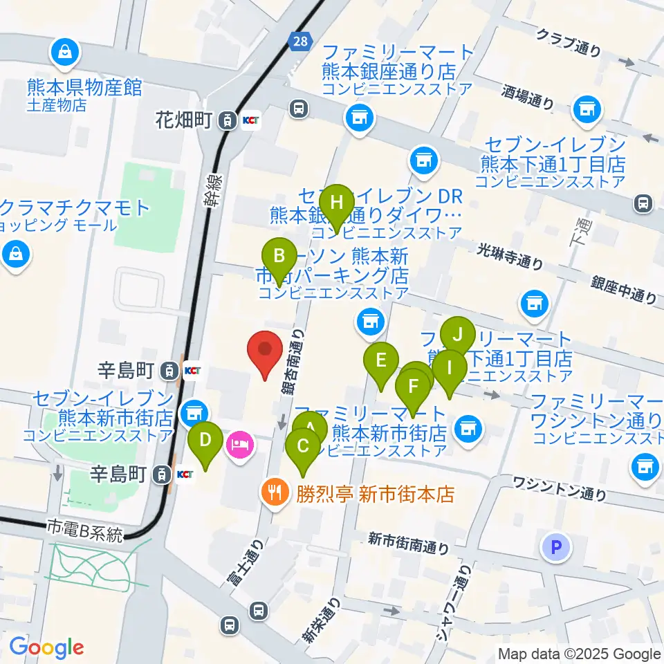 熊本ジャンゴ周辺のカフェ一覧地図