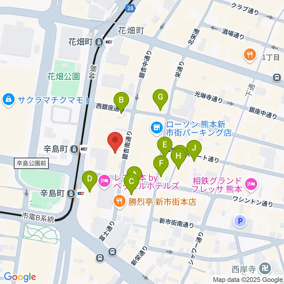 熊本ジャンゴ周辺のカフェ一覧地図