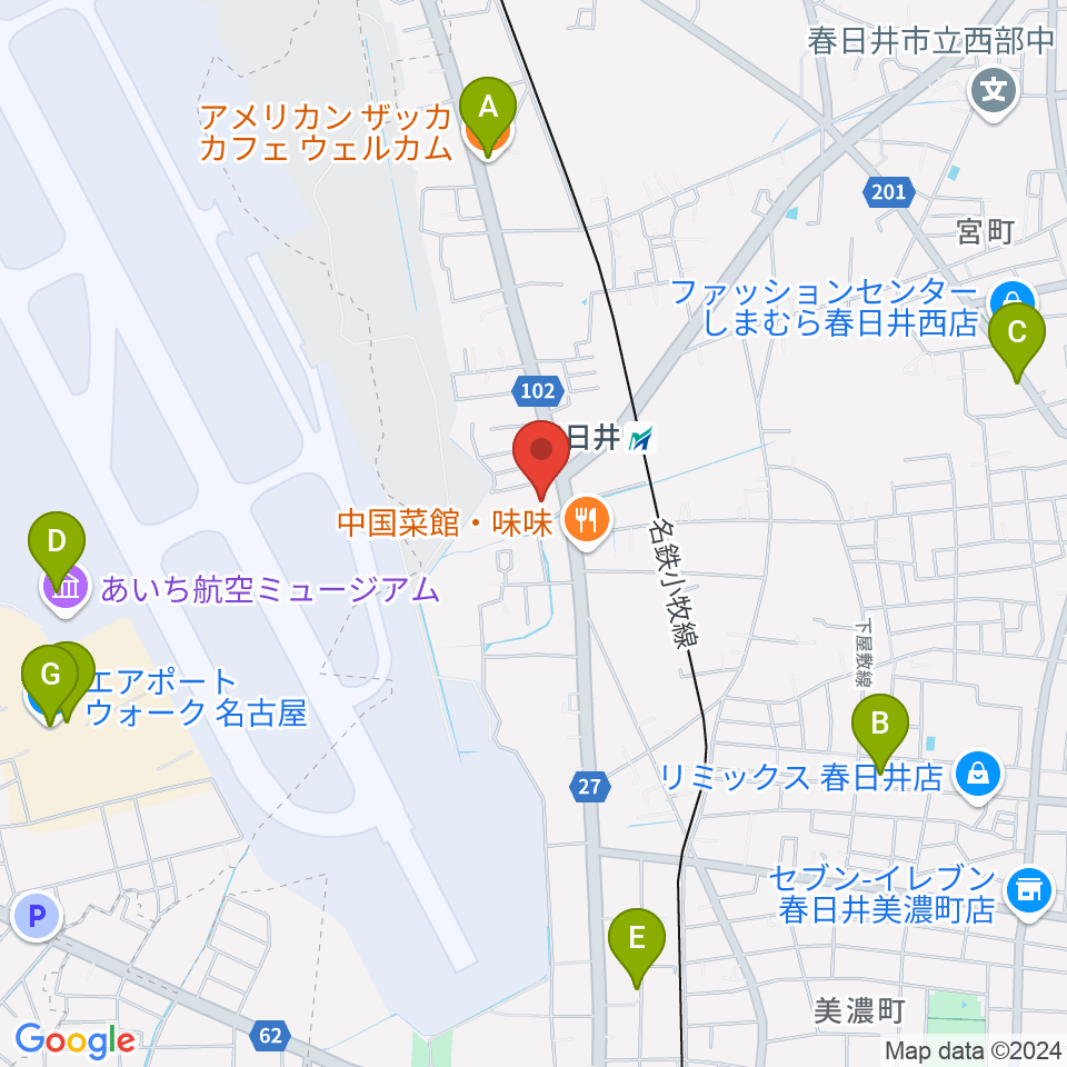 音楽教室ココハ春日井校周辺のカフェ一覧地図