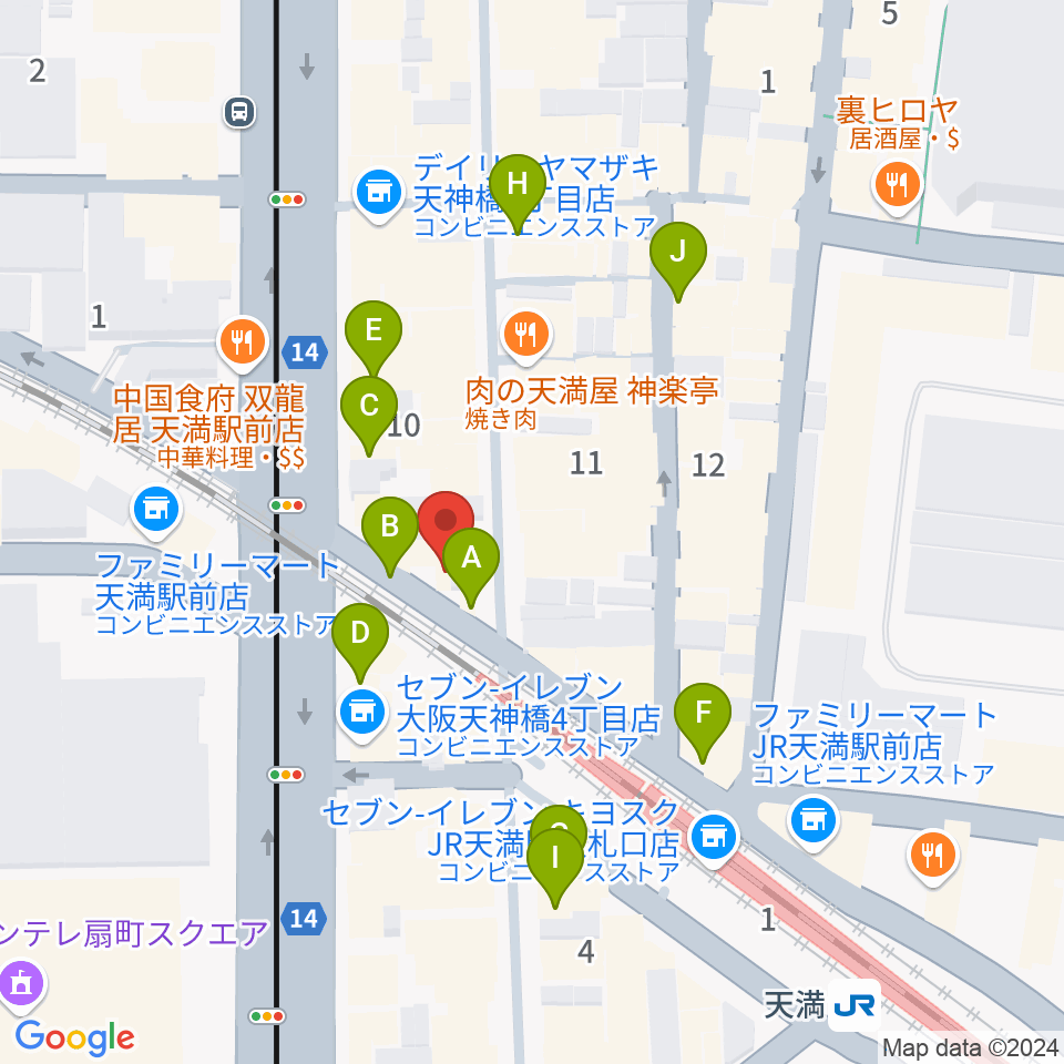 天満フラットフラミンゴ周辺のカフェ一覧地図