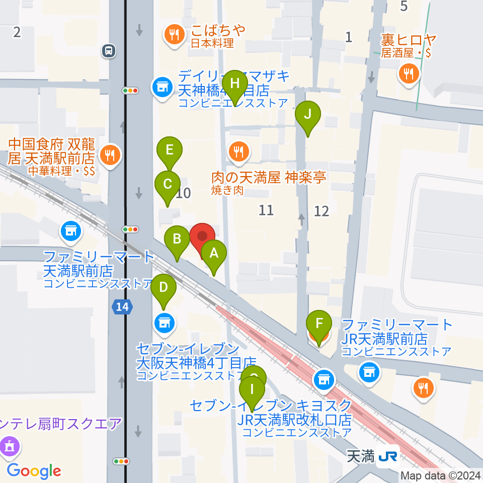 天満フラットフラミンゴ周辺のカフェ一覧地図