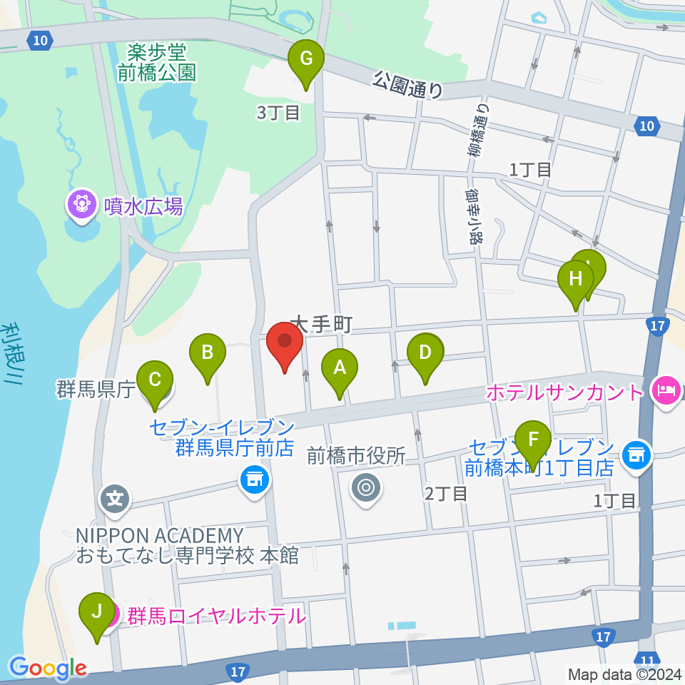 群馬会館周辺のカフェ一覧地図