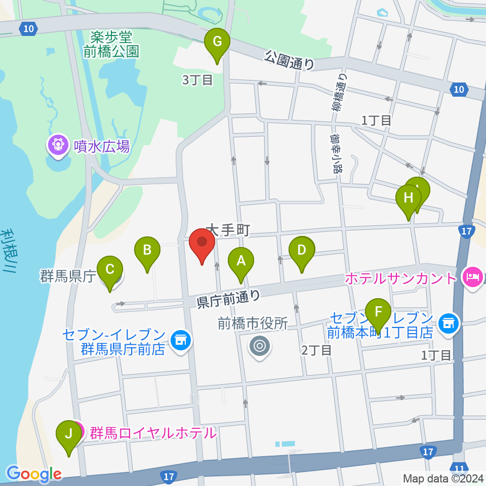 群馬会館周辺のカフェ一覧地図