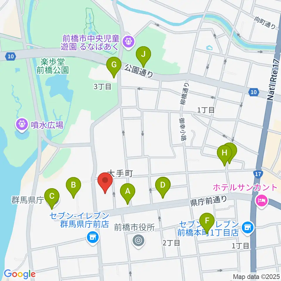 群馬会館周辺のカフェ一覧地図