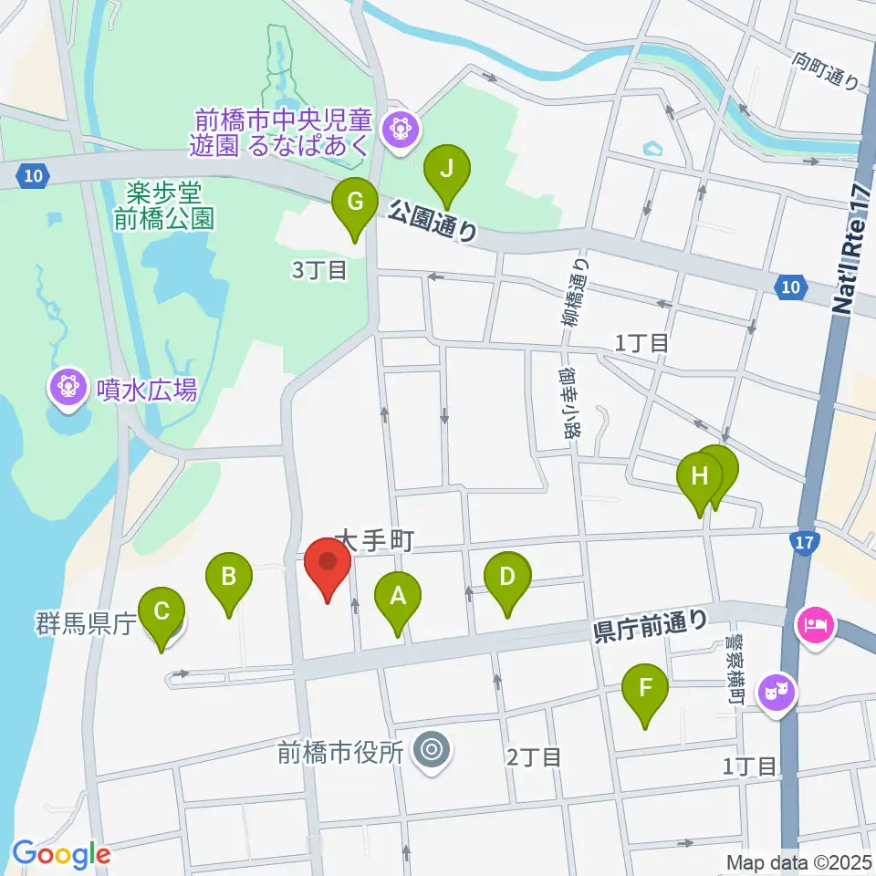 群馬会館周辺のカフェ一覧地図