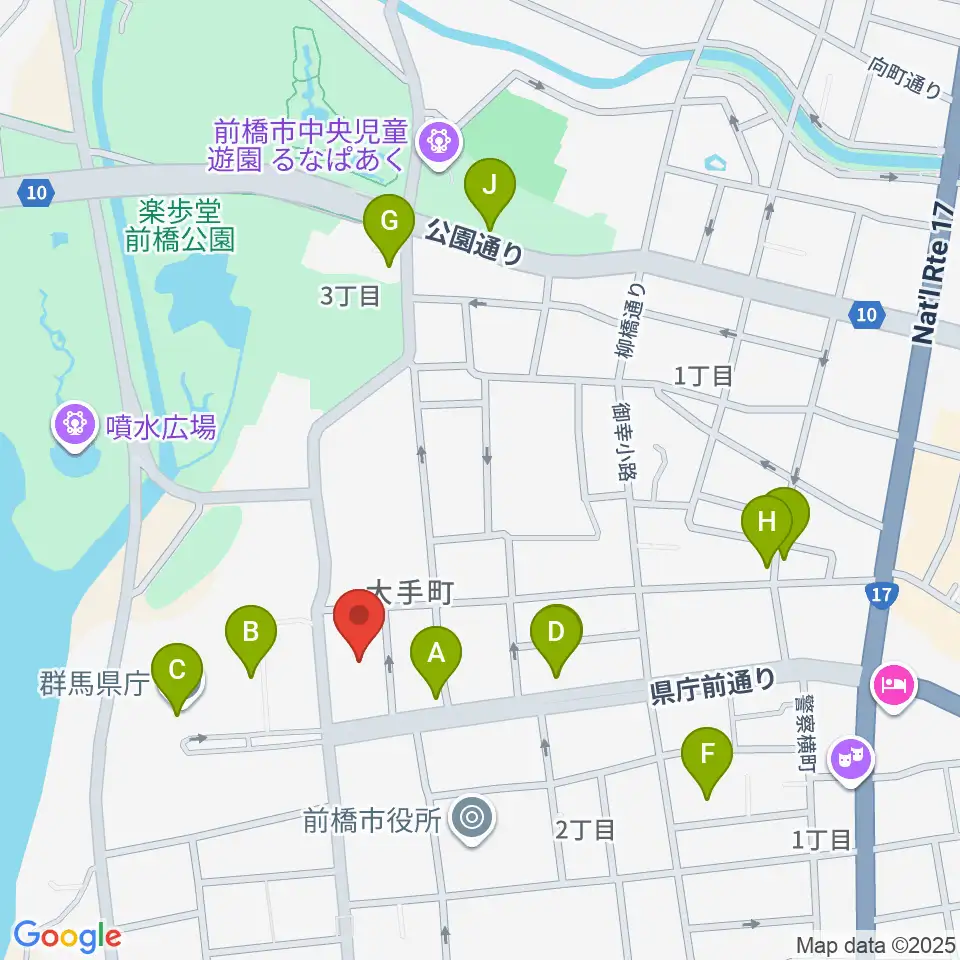 群馬会館周辺のカフェ一覧地図