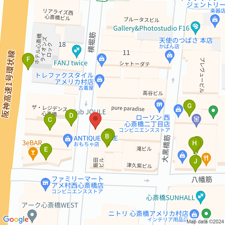 大阪CLUB JOULE周辺のカフェ一覧地図