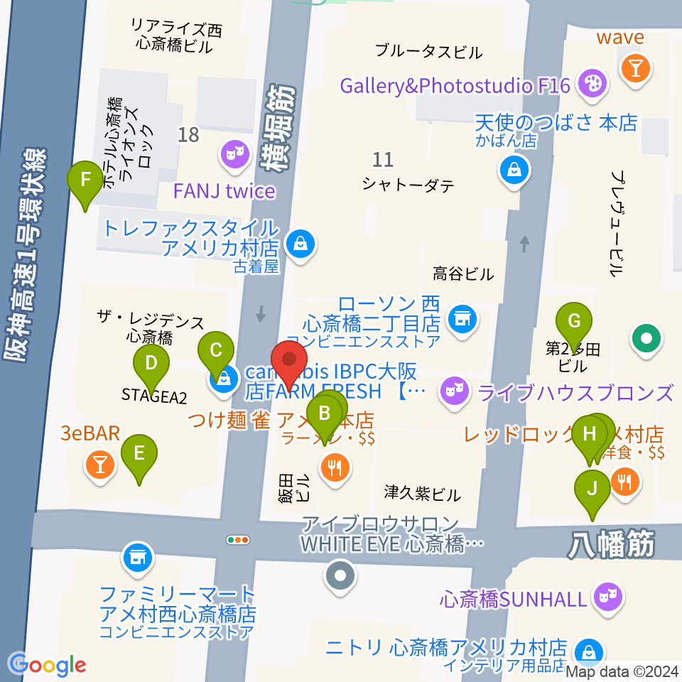 大阪CLUB JOULE周辺のカフェ一覧地図