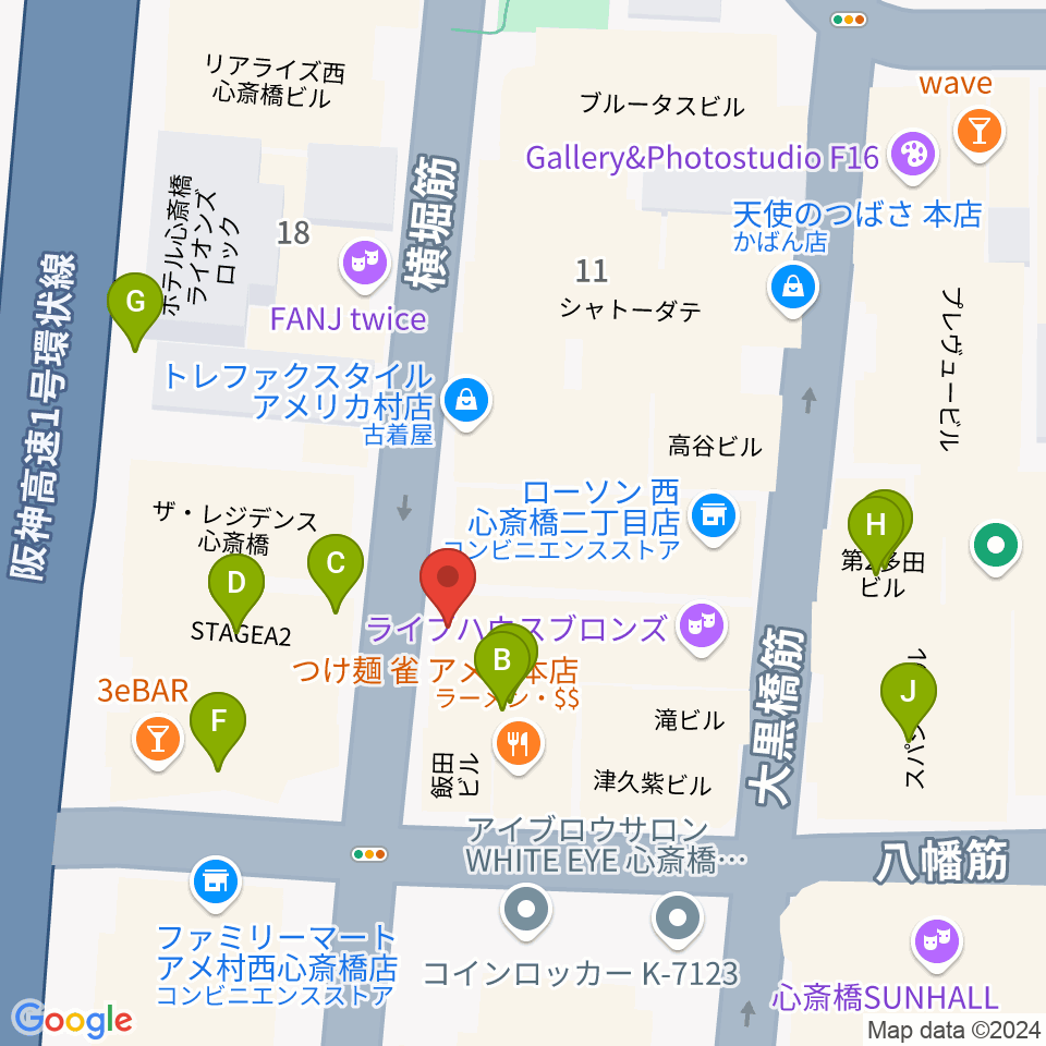 大阪CLUB JOULE周辺のカフェ一覧地図