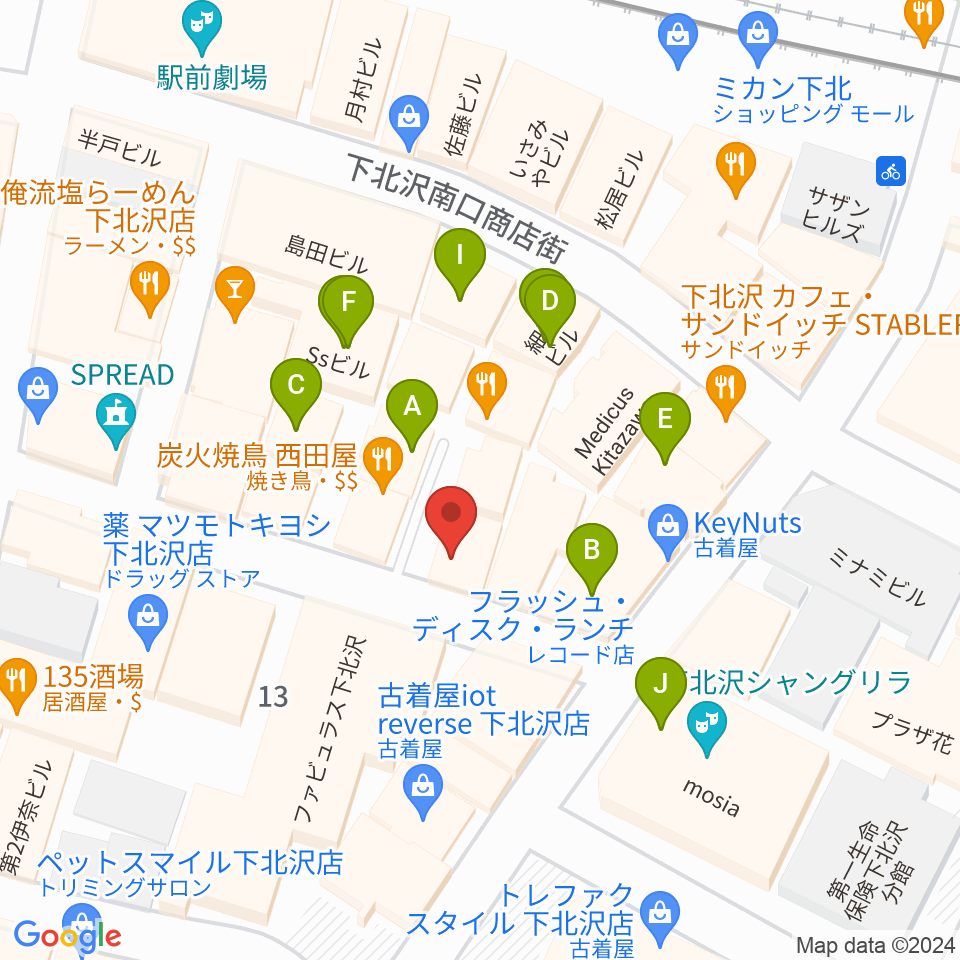 スクランブルズミュージックカレッジ下北沢校周辺のカフェ一覧地図