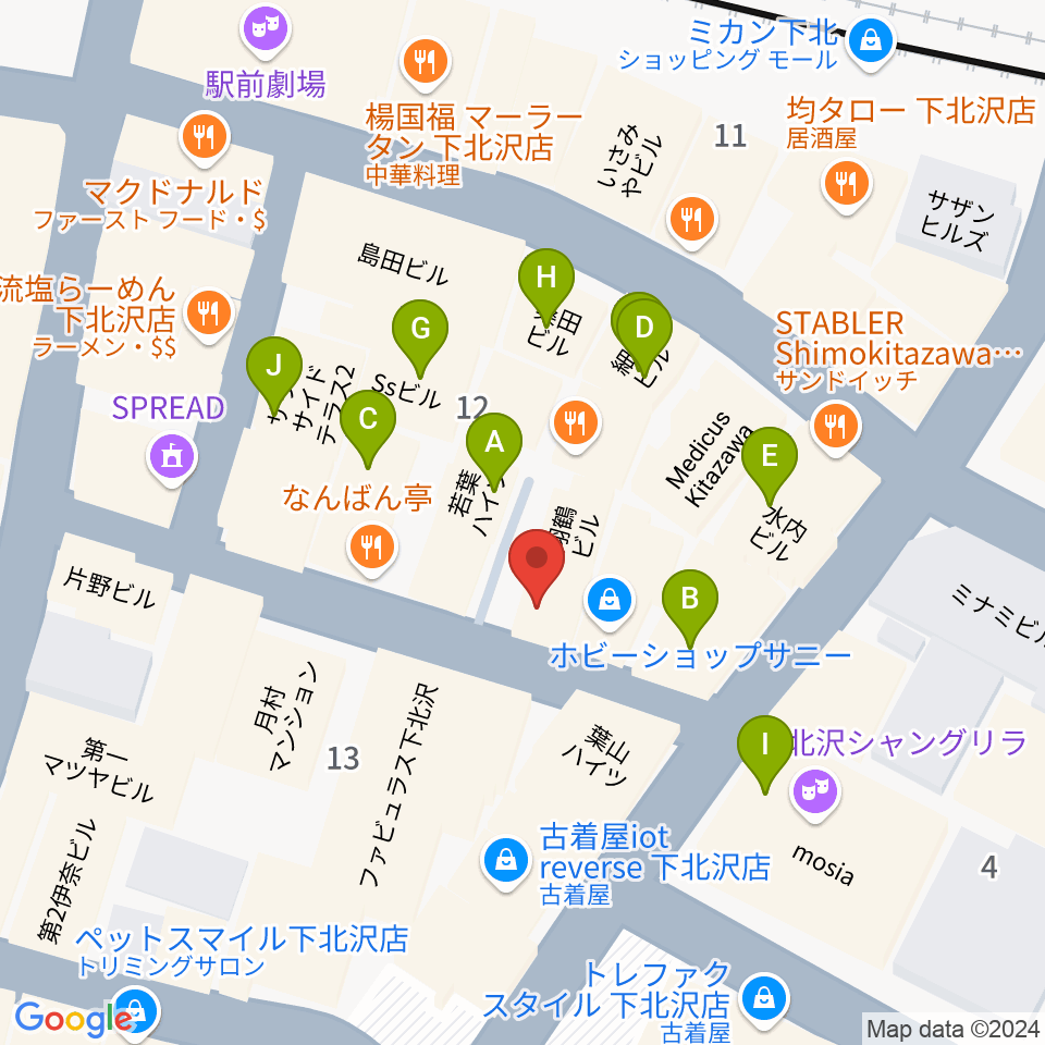 スクランブルズミュージックカレッジ下北沢校周辺のカフェ一覧地図