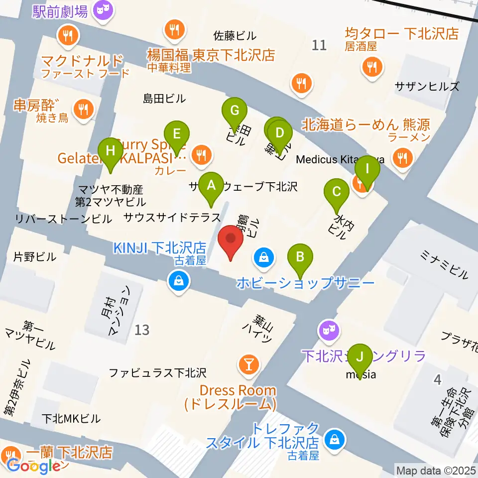 スクランブルズミュージックカレッジ下北沢校周辺のカフェ一覧地図