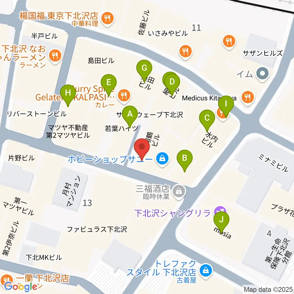 スクランブルズミュージックカレッジ下北沢校周辺のカフェ一覧地図