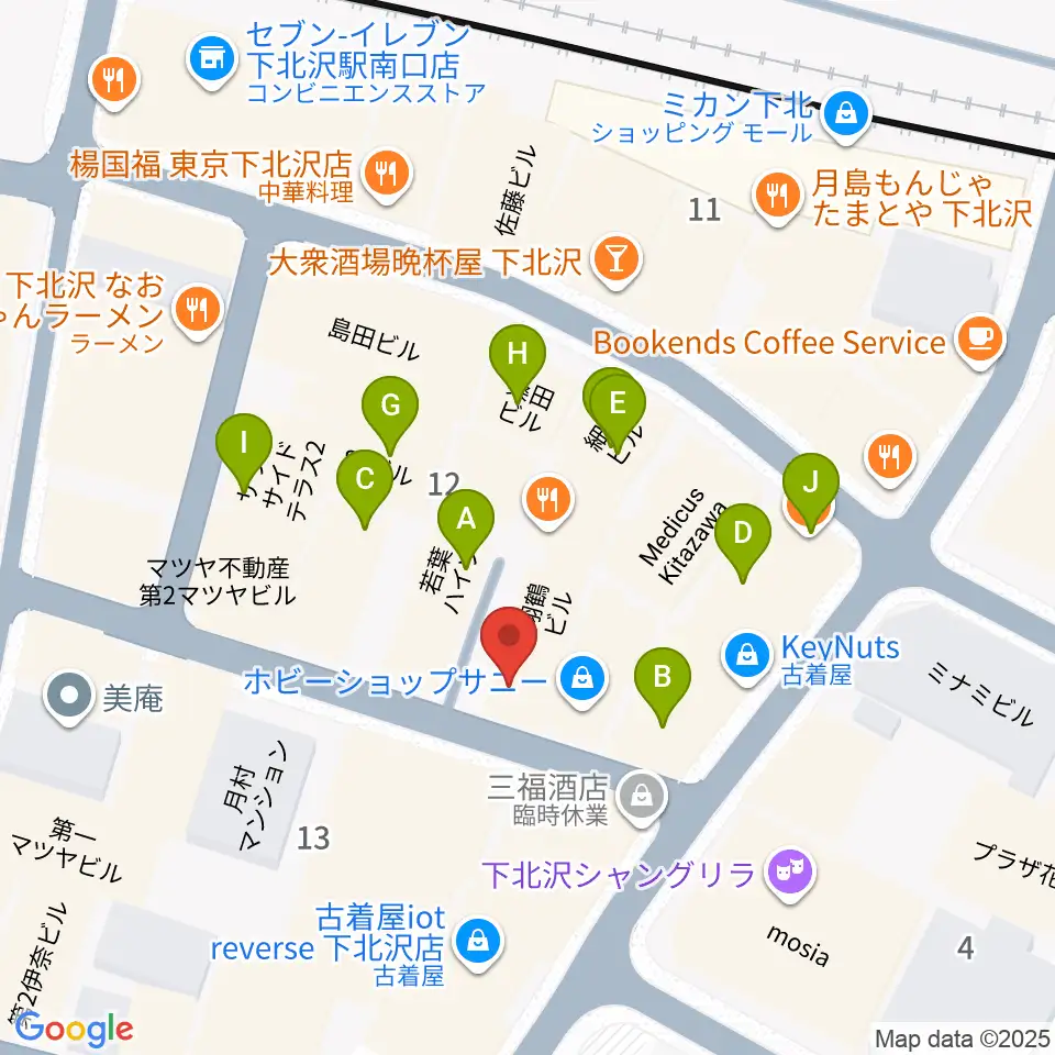 スクランブルズミュージックカレッジ下北沢校周辺のカフェ一覧地図