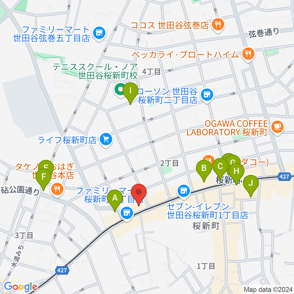 桜新町NEIGHBOR周辺のカフェ一覧地図