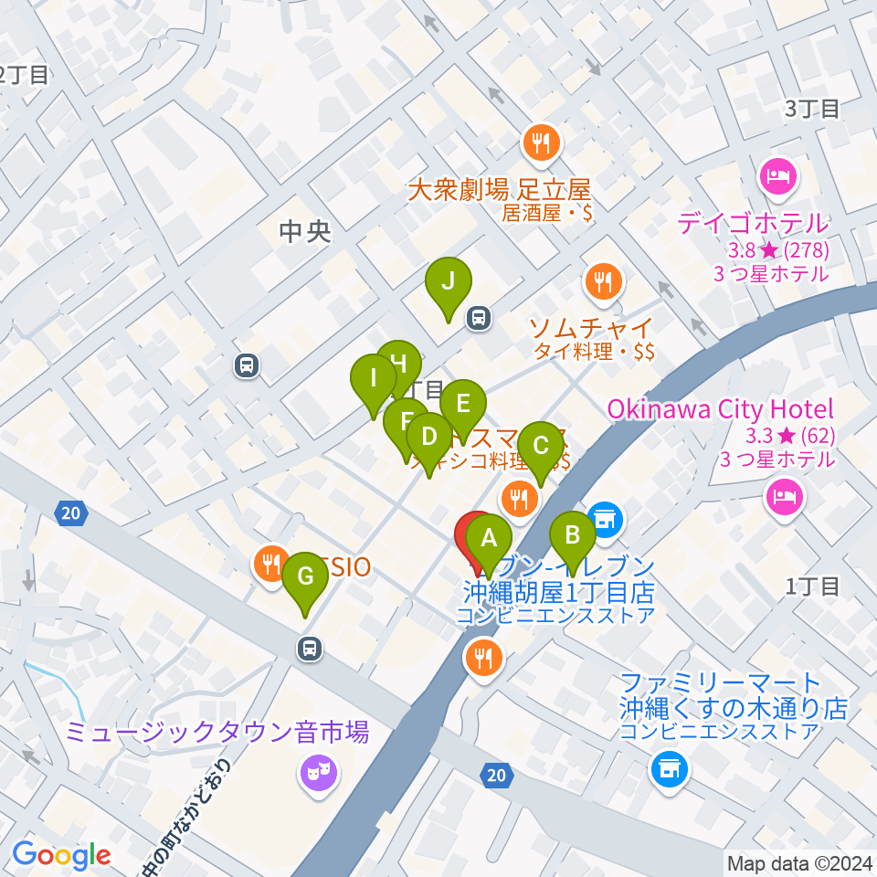 セブンスヘブンコザ周辺のカフェ一覧地図