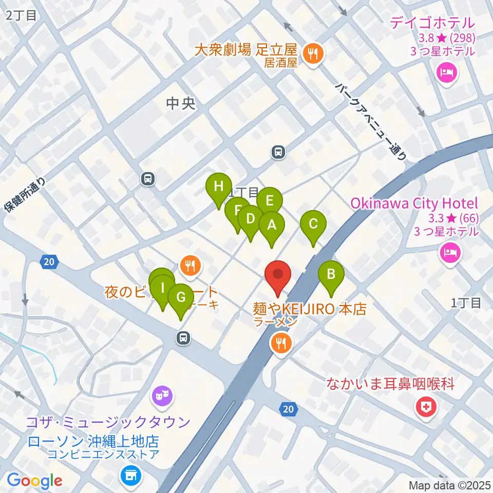 セブンスヘブンコザ周辺のカフェ一覧地図