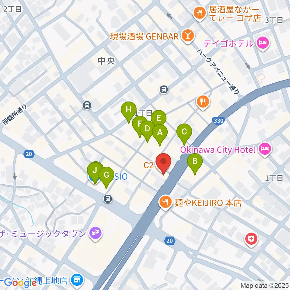 セブンスヘブンコザ周辺のカフェ一覧地図