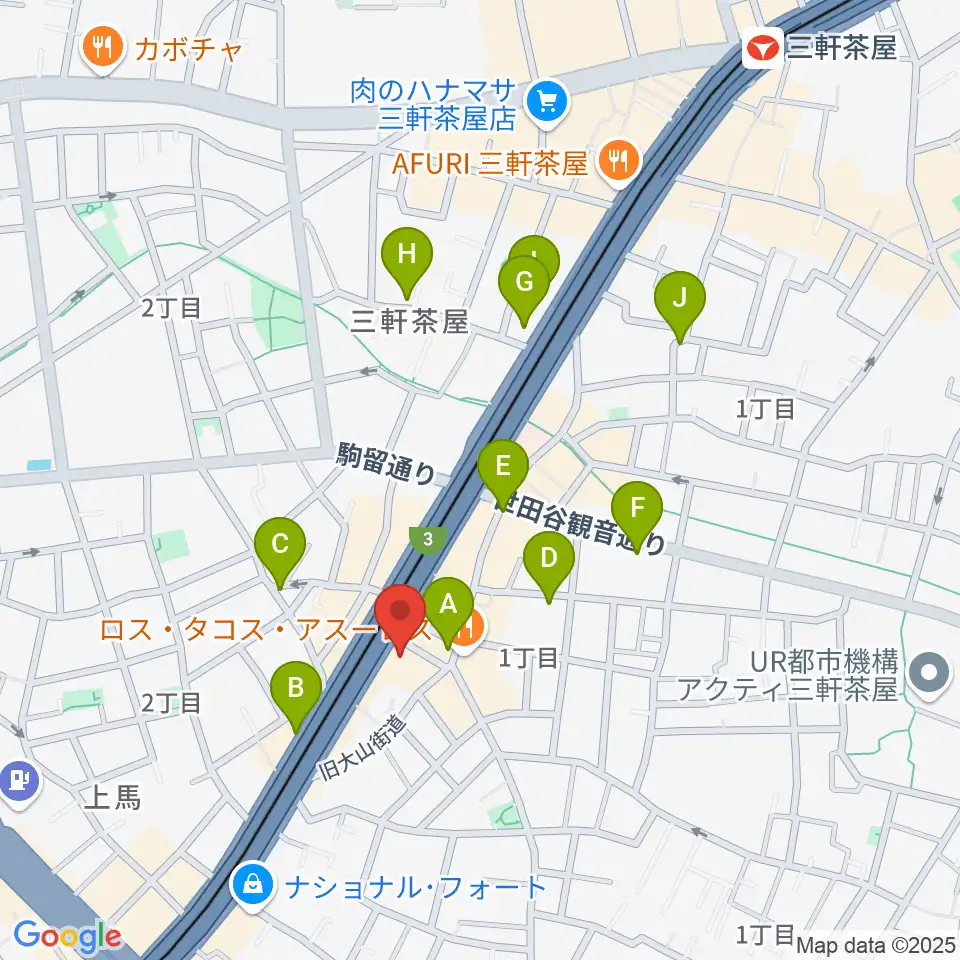 TOKYO BEACH STUDIO三軒茶屋本店周辺のカフェ一覧地図