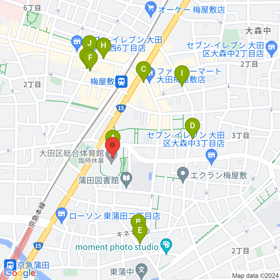 大田区総合体育館周辺のカフェ一覧地図