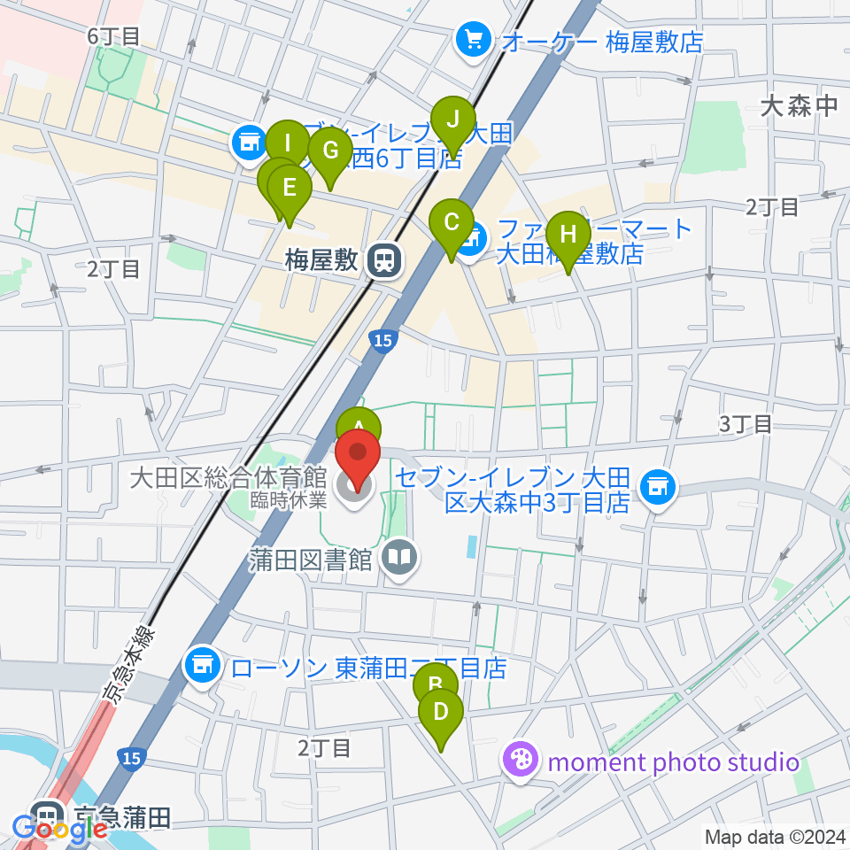 大田区総合体育館周辺のカフェ一覧地図