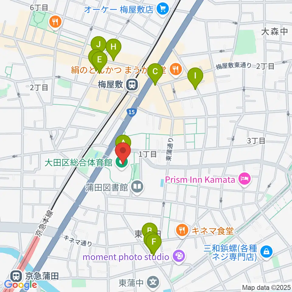大田区総合体育館周辺のカフェ一覧地図