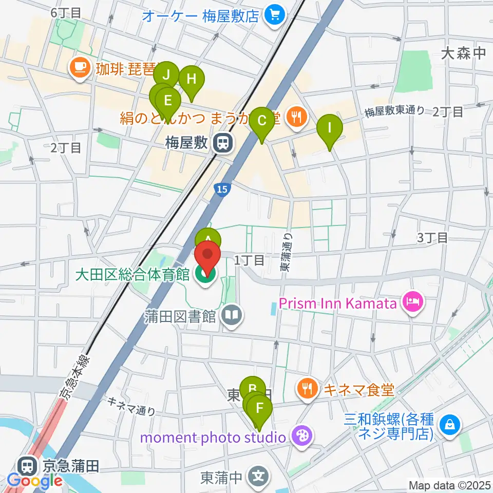 大田区総合体育館周辺のカフェ一覧地図