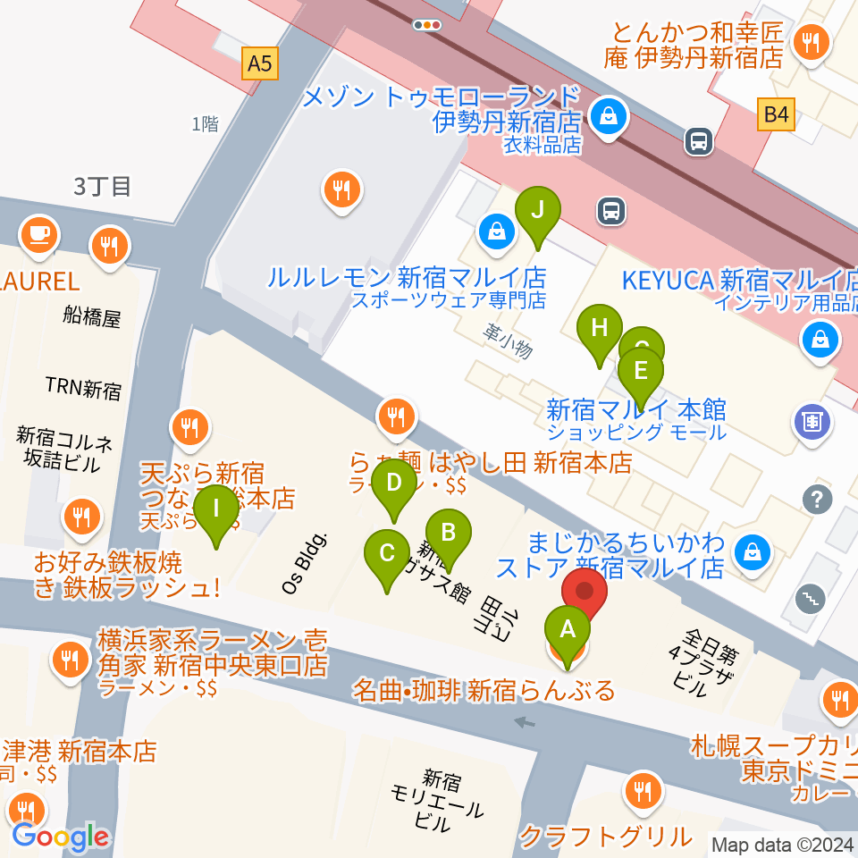 新宿アイミュージックバー周辺のカフェ一覧地図