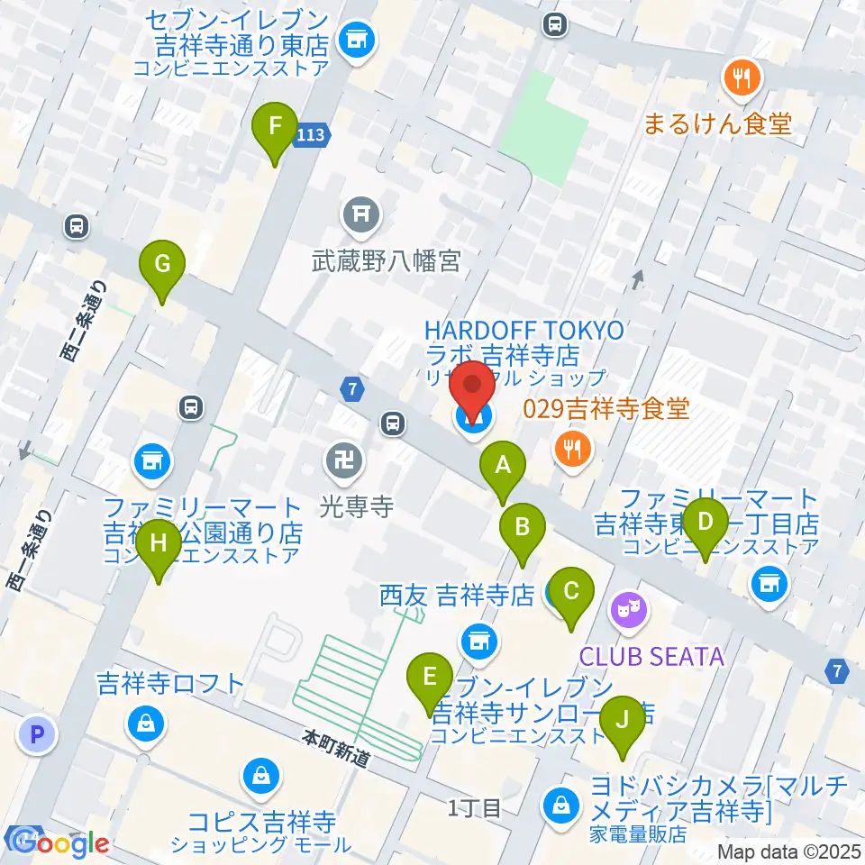 ハードオフ 楽器スタジオ吉祥寺店周辺のカフェ一覧地図