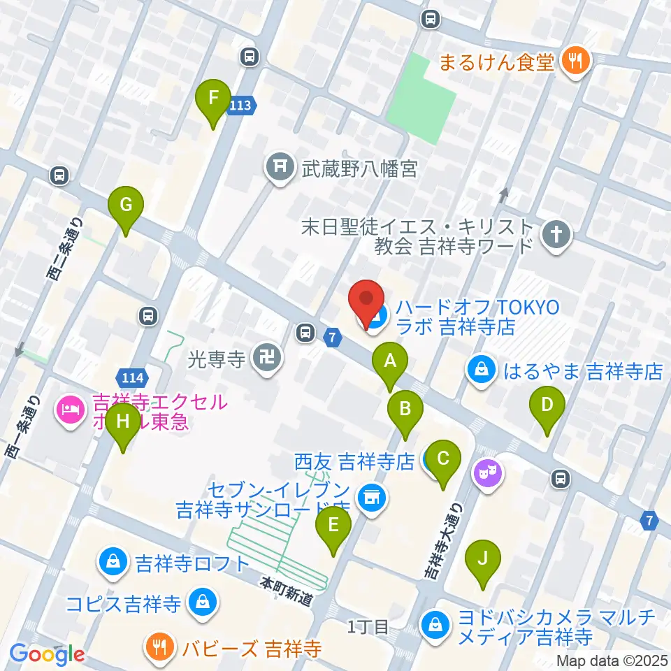 ハードオフ 楽器スタジオ吉祥寺店周辺のカフェ一覧地図