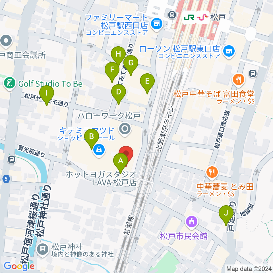 伊藤楽器ピアノシティ松戸周辺のカフェ一覧地図