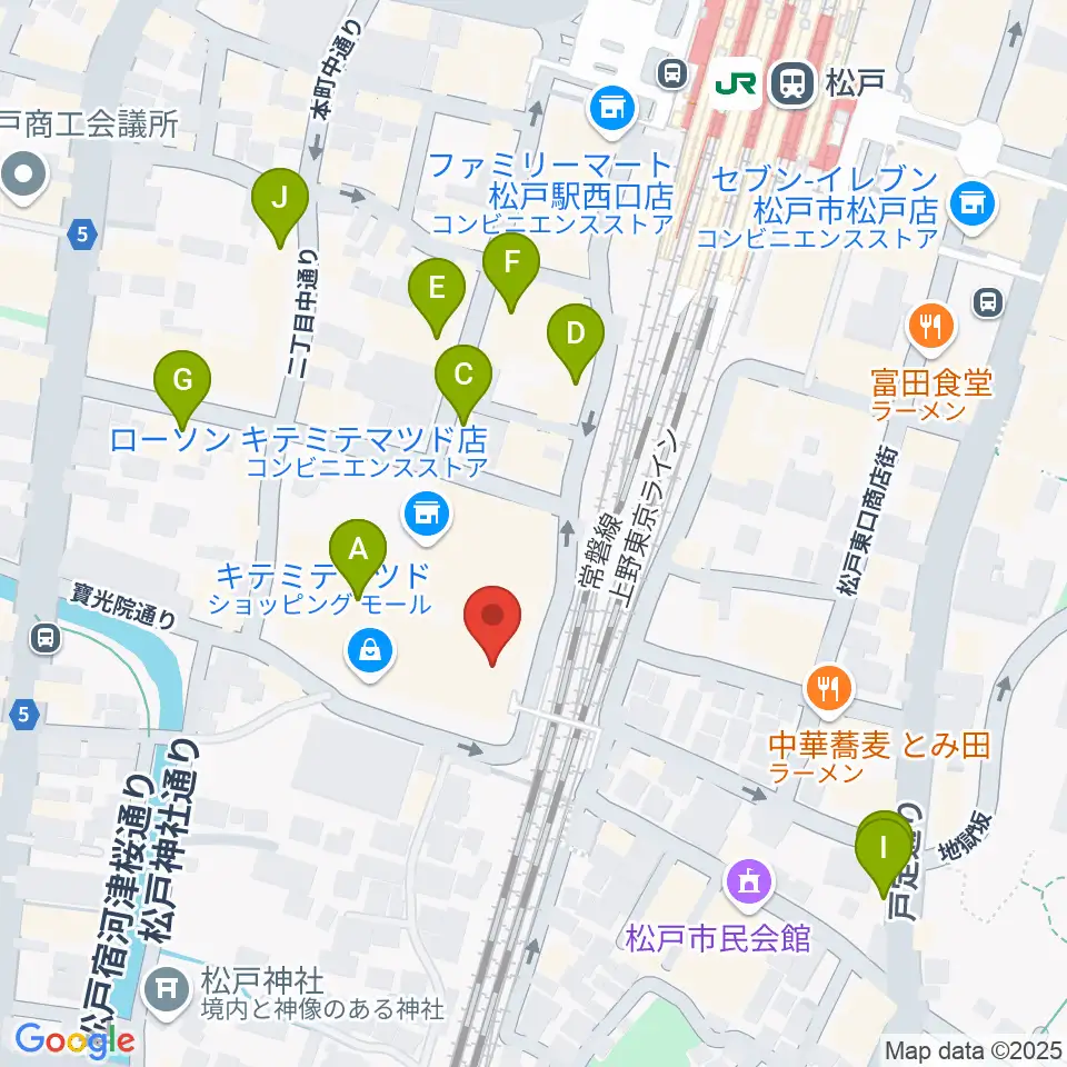 伊藤楽器ピアノシティ松戸周辺のカフェ一覧地図