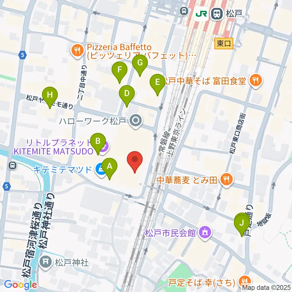 伊藤楽器ピアノシティ松戸周辺のカフェ一覧地図