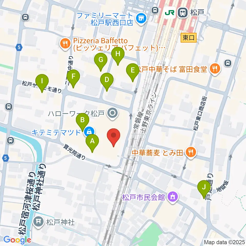 伊藤楽器ピアノシティ松戸周辺のカフェ一覧地図