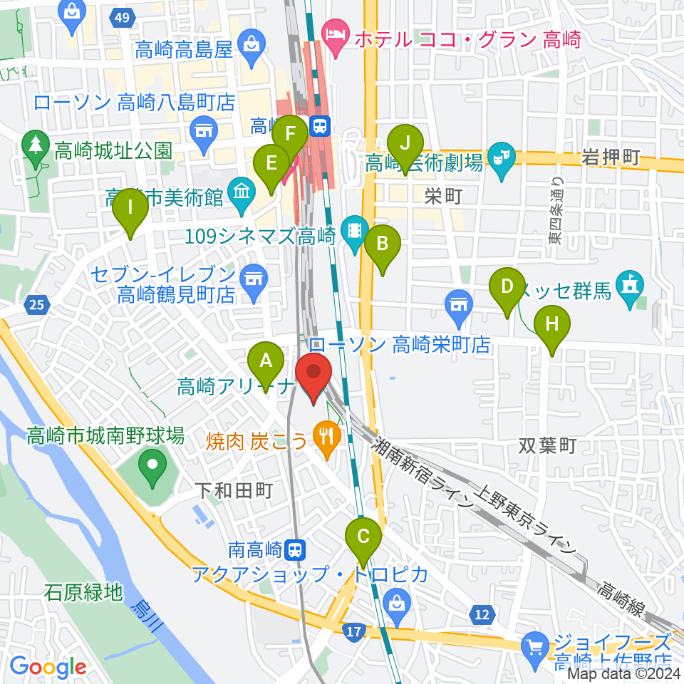 高崎アリーナ周辺のカフェ一覧地図