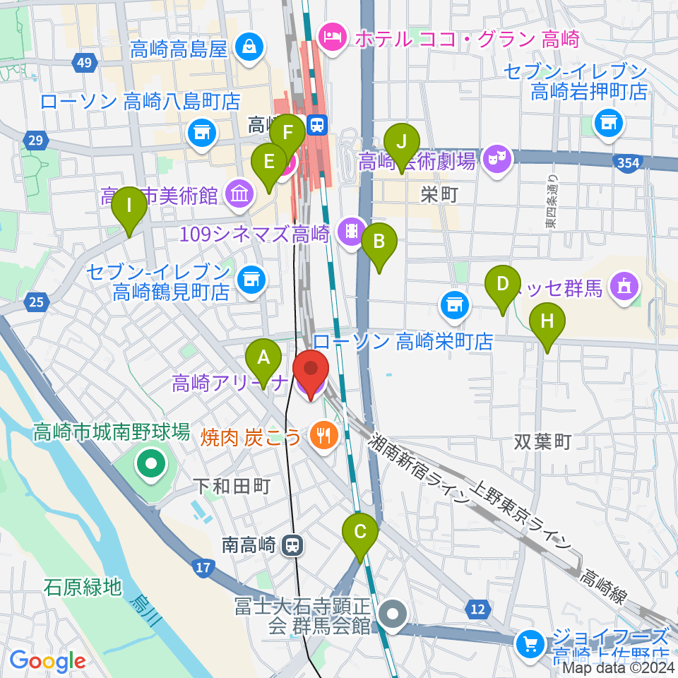 高崎アリーナ周辺のカフェ一覧地図