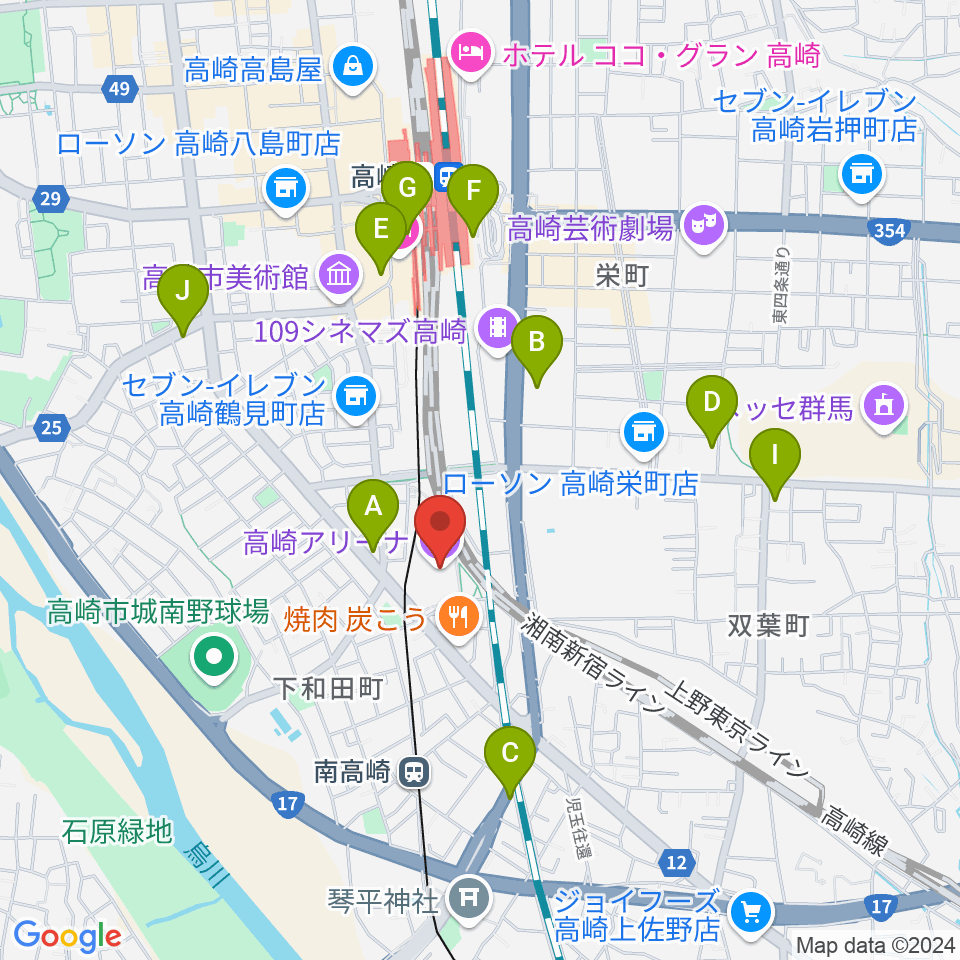 高崎アリーナ周辺のカフェ一覧地図