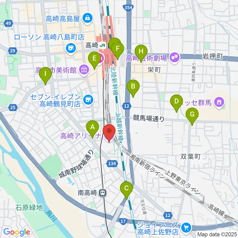 高崎アリーナ周辺のカフェ一覧地図