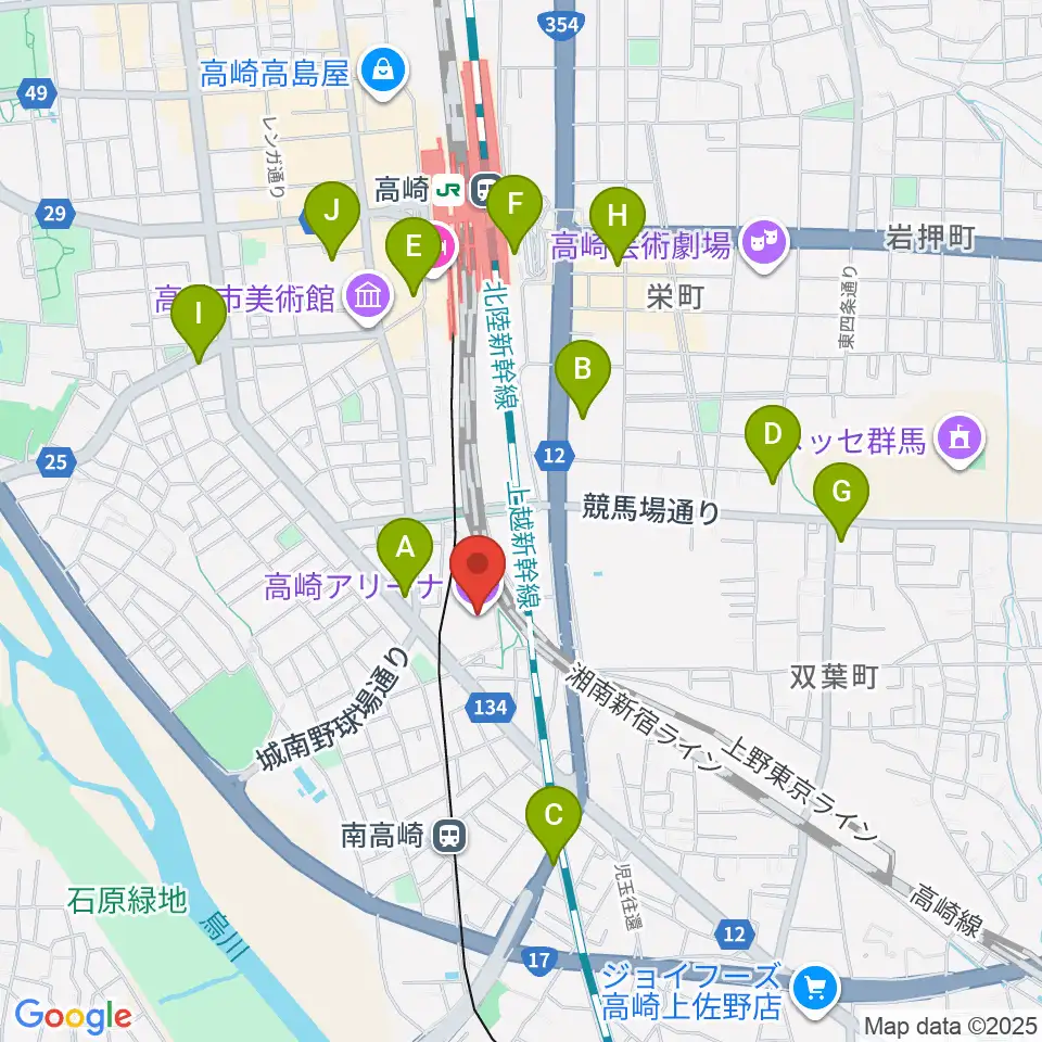 高崎アリーナ周辺のカフェ一覧地図