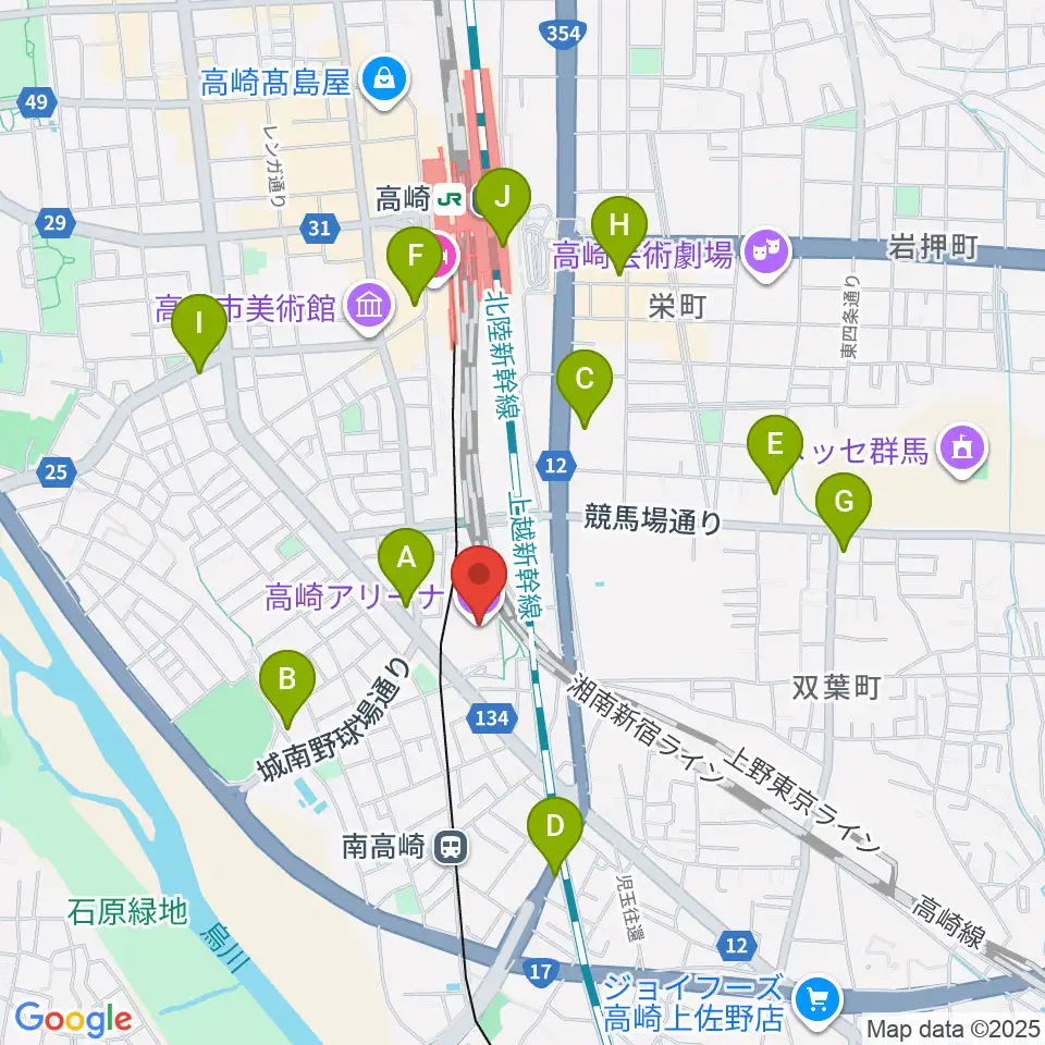 高崎アリーナ周辺のカフェ一覧地図