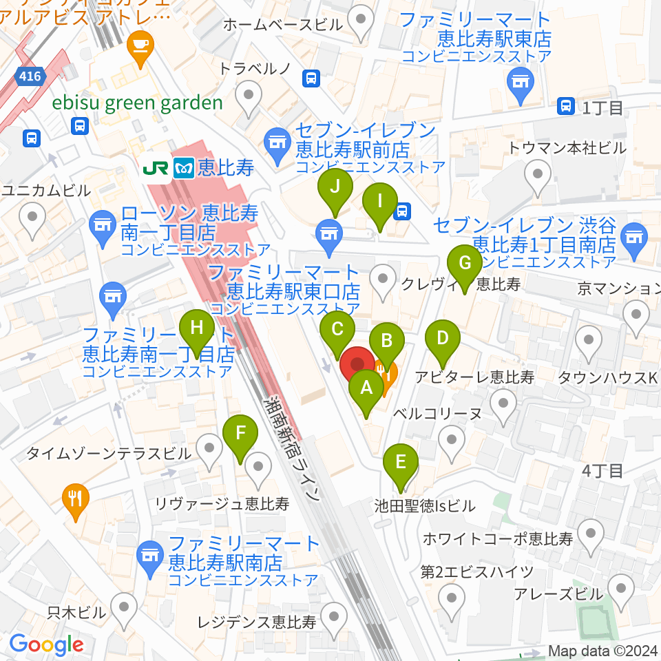 サウンドスタジオノア恵比寿周辺のカフェ一覧地図