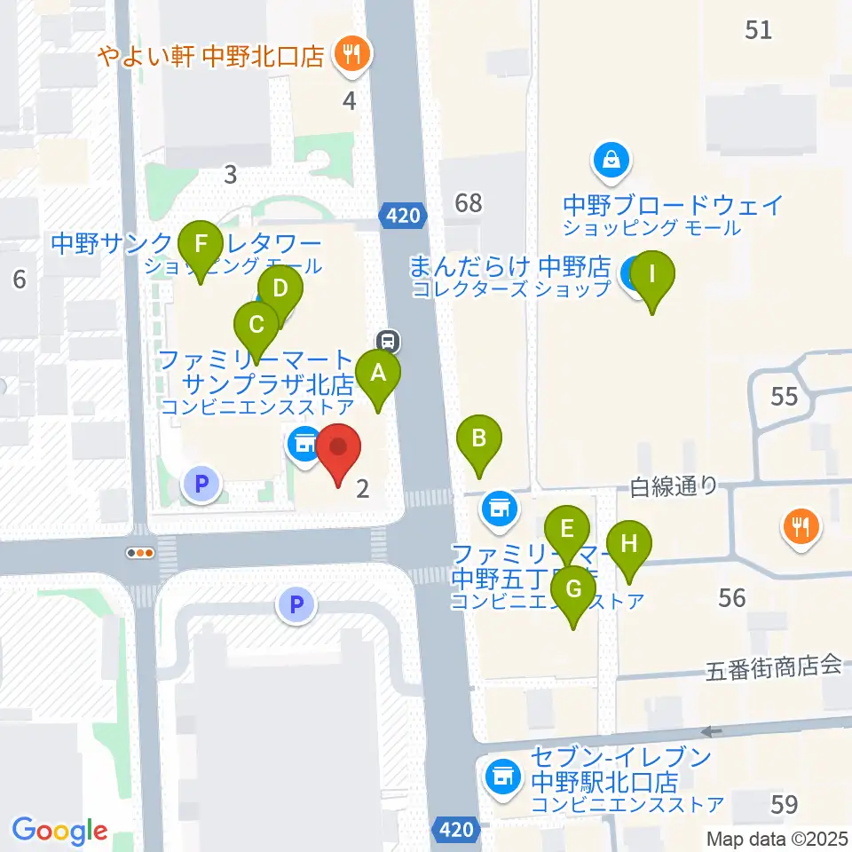 ディスクユニオン中野店周辺のカフェ一覧地図