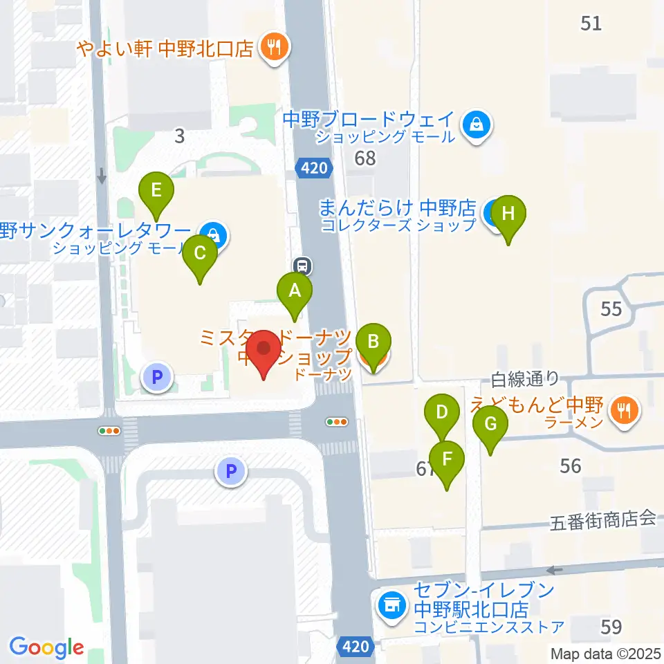 ディスクユニオン中野店周辺のカフェ一覧地図